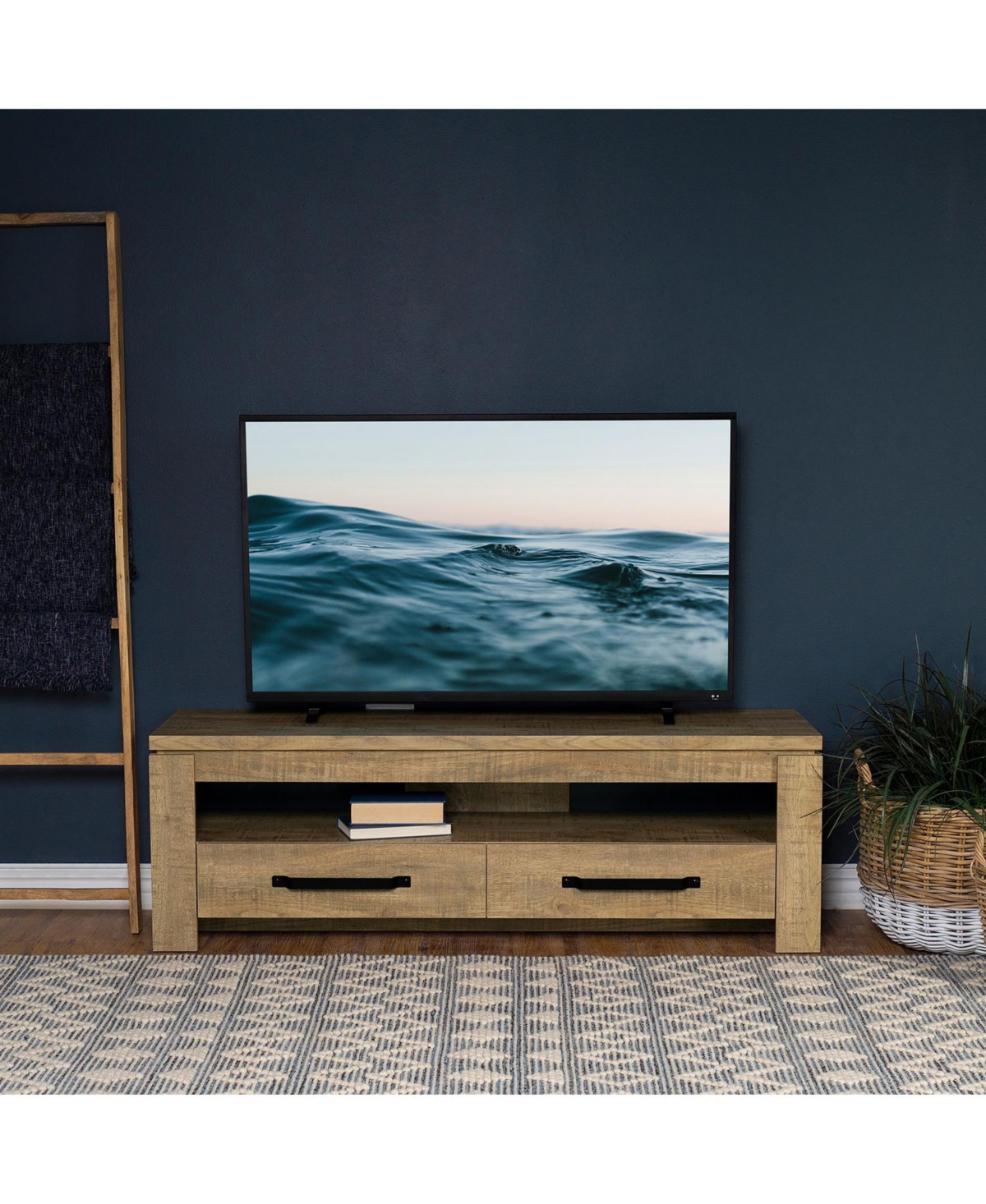 Flynama Mango 59" Tv Stand with 2 Drawers and Open Storage Shelf - Mango color