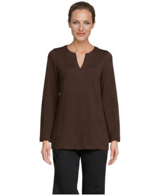 Women's Long Sleeve Polished Essentials Notch Neck Tunic Top