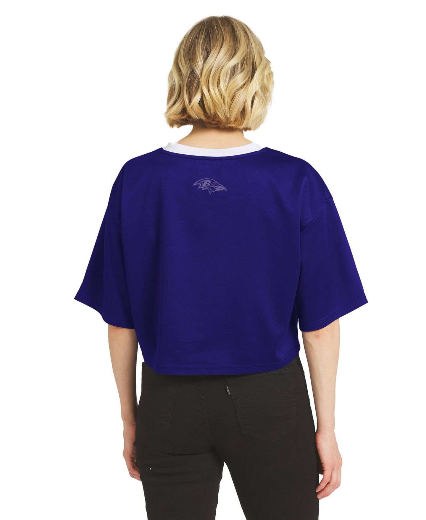 Женская футболка WEAR by Erin Andrews Purple Baltimore Ravens Cropped V-Neck Jersey — фото 2