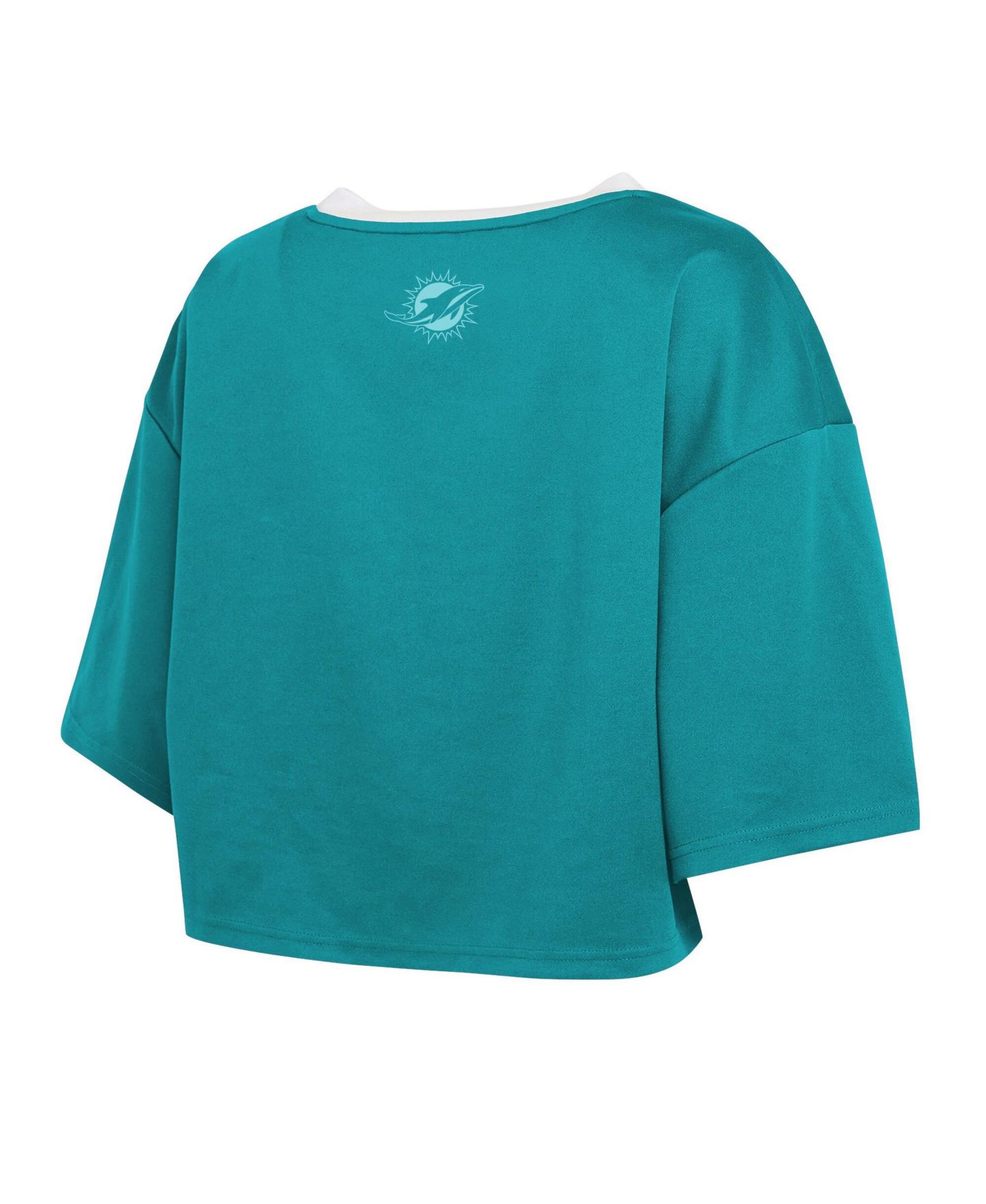 Женская футболка WEAR by Erin Andrews Aqua Miami Dolphins Cropped V-Neck Jersey — фото 2