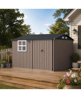 10 x 8 FT Galvanized Metal Outdoor Storage Shed with Lockable Double Doors, Window and Solar LED Light, Weatherproof Utility Shed
