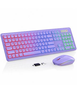 Wireless RGB Backlit Rechargeable Keyboard and Mouse Combo for PC/Mac