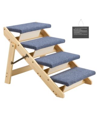 4-Step Foldable Pine Wood Dog Stairs Featuring Carpet Treads
