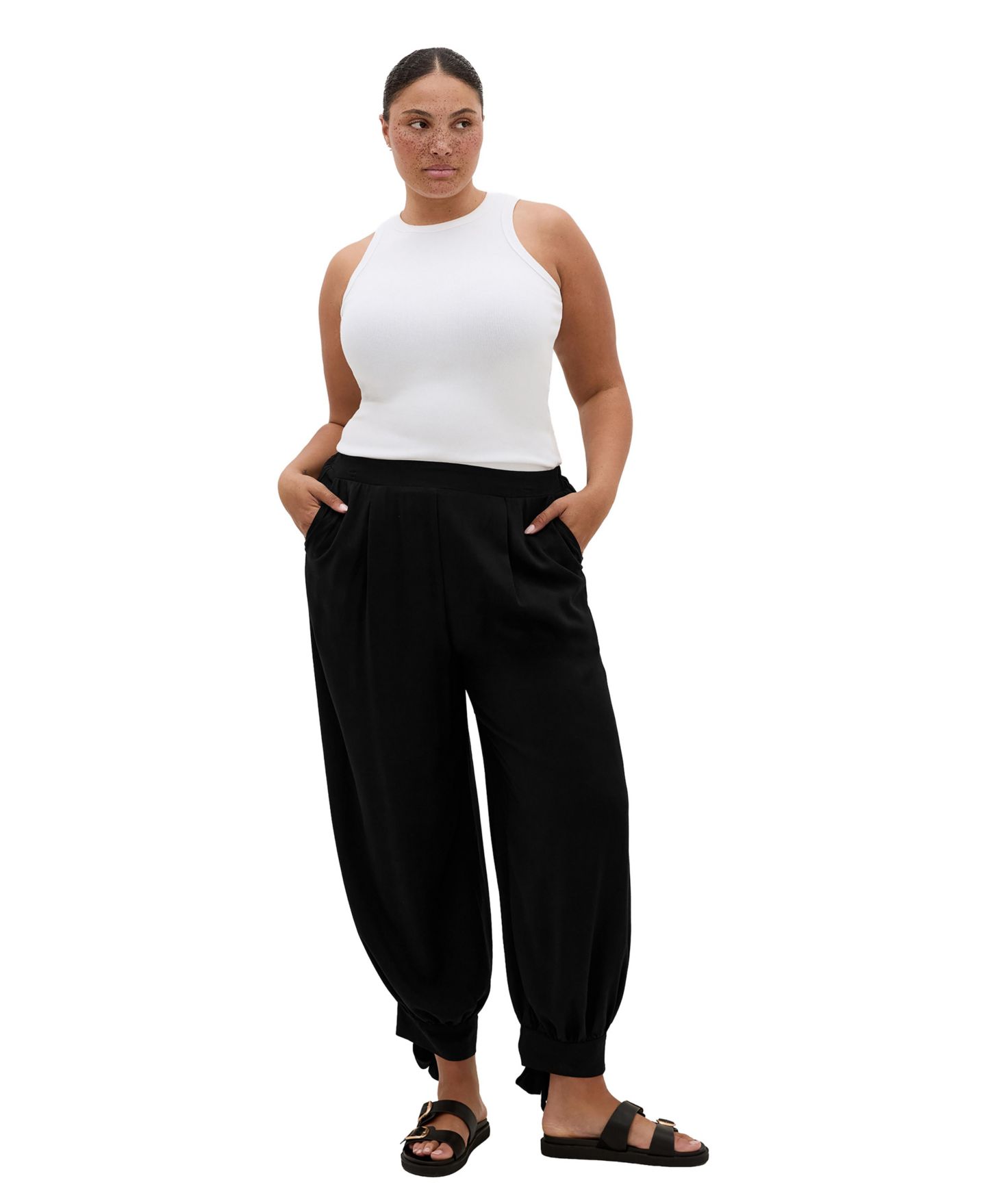 Женские брюки CITY CHIC Plus Size Billie Wide-Leg Adjustable Tie Hem Pull-On, цвет: Чёрный — фото 3