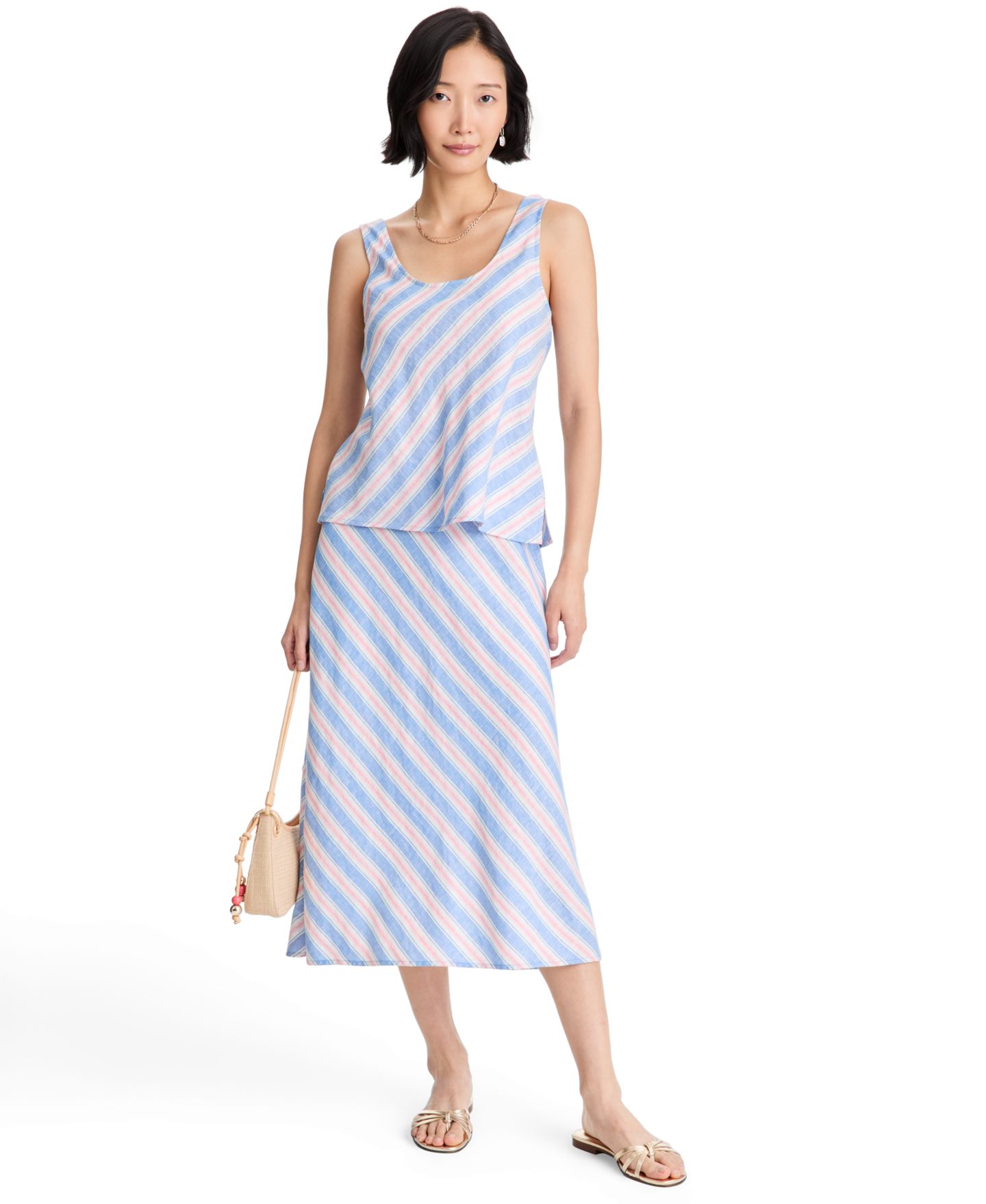 Женский топ On 34th Scoop Neck Linen-Blend, цвет: Синий разноцветный полосатый — фото 1