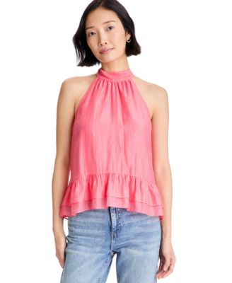 Women's Halter Bow Tie Neck Ruffle Hem Top