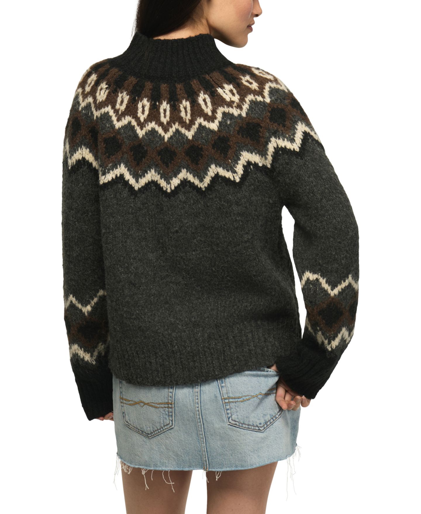 Женский свитер Lucky Brand Fair Isle Mock Neck Long-Sleeve, цвет: Угольный меланжевый серый — фото 4