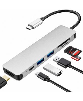 7 in 1 USB C Hub 4K HDMI 100W PD Charging 5Gbps Data Transfer SD TF Card Reader Aluminum Travel Ready for Laptop