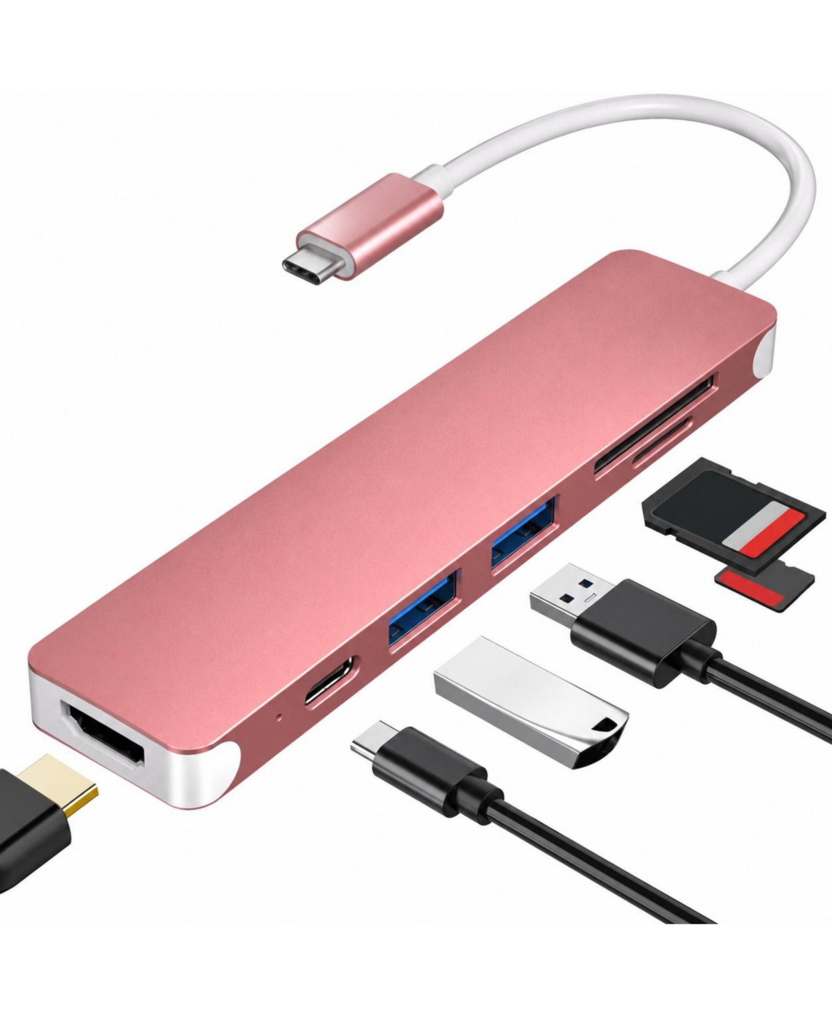 Lofree 7 in 1 Usb C Hub 4K Hdmi 100W Pd Charging 5Gbps Data Transfer Sd Tf Card Reader Aluminum Travel Ready for Laptop - Pink