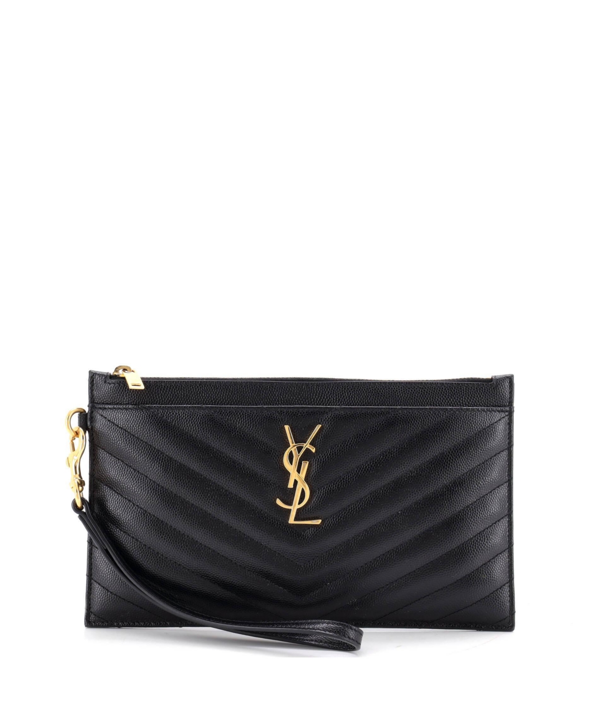Pre-Owned Saint Laurent Large Classic Monogram Chevron Wristlet Pouch