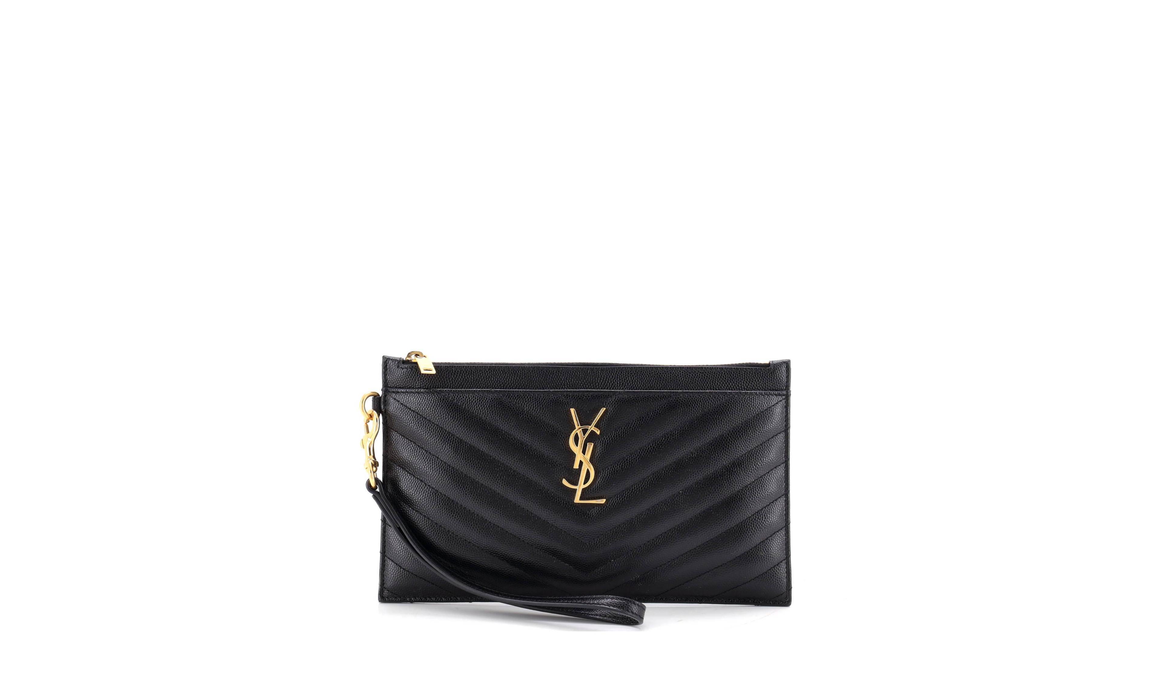 Pre-Owned Saint Laurent Large Classic Monogram Chevron Wristlet Pouch