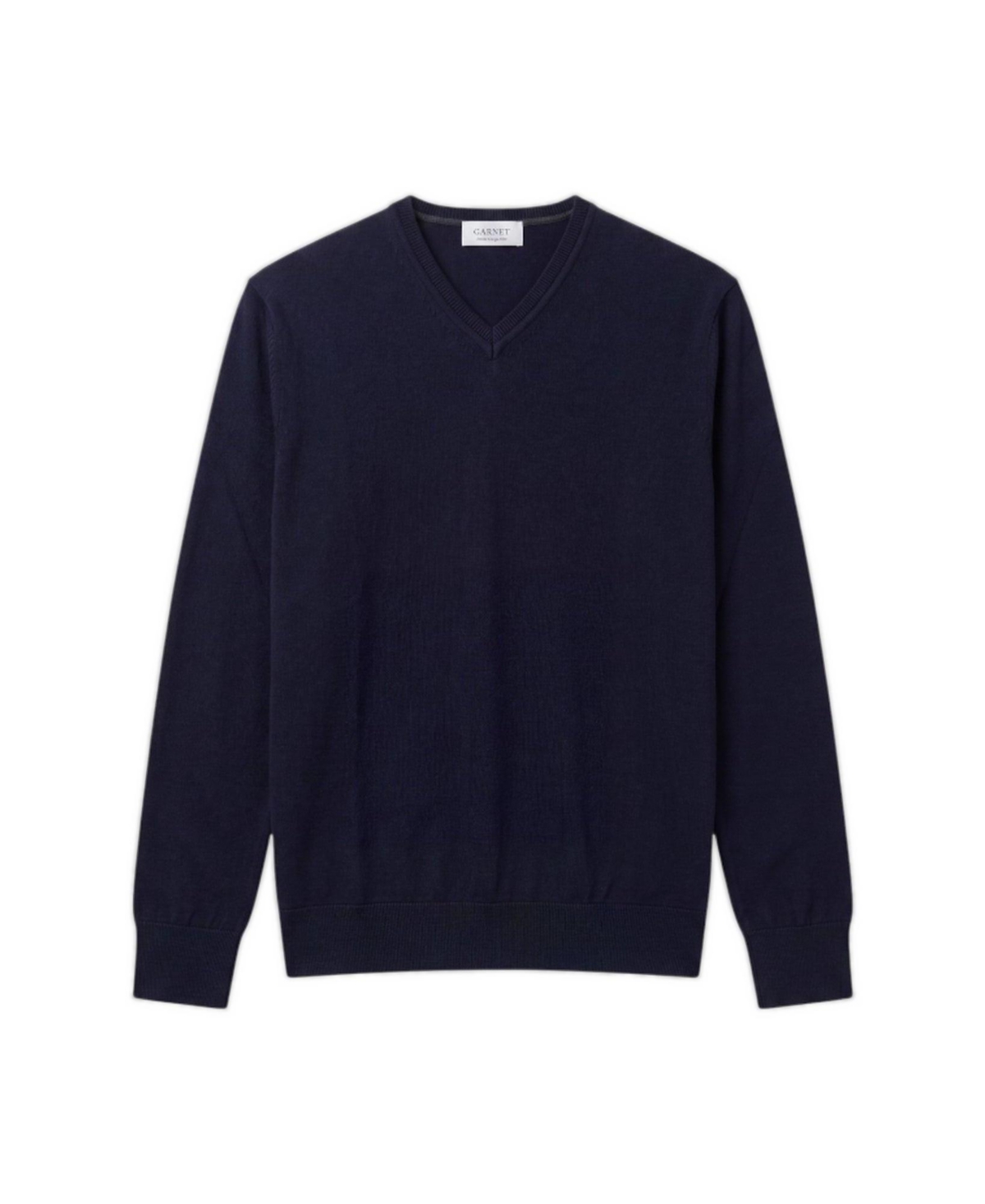 Garnet Men's Big & Tall Merino Wool V-Neck Pullover Sweater - Navy