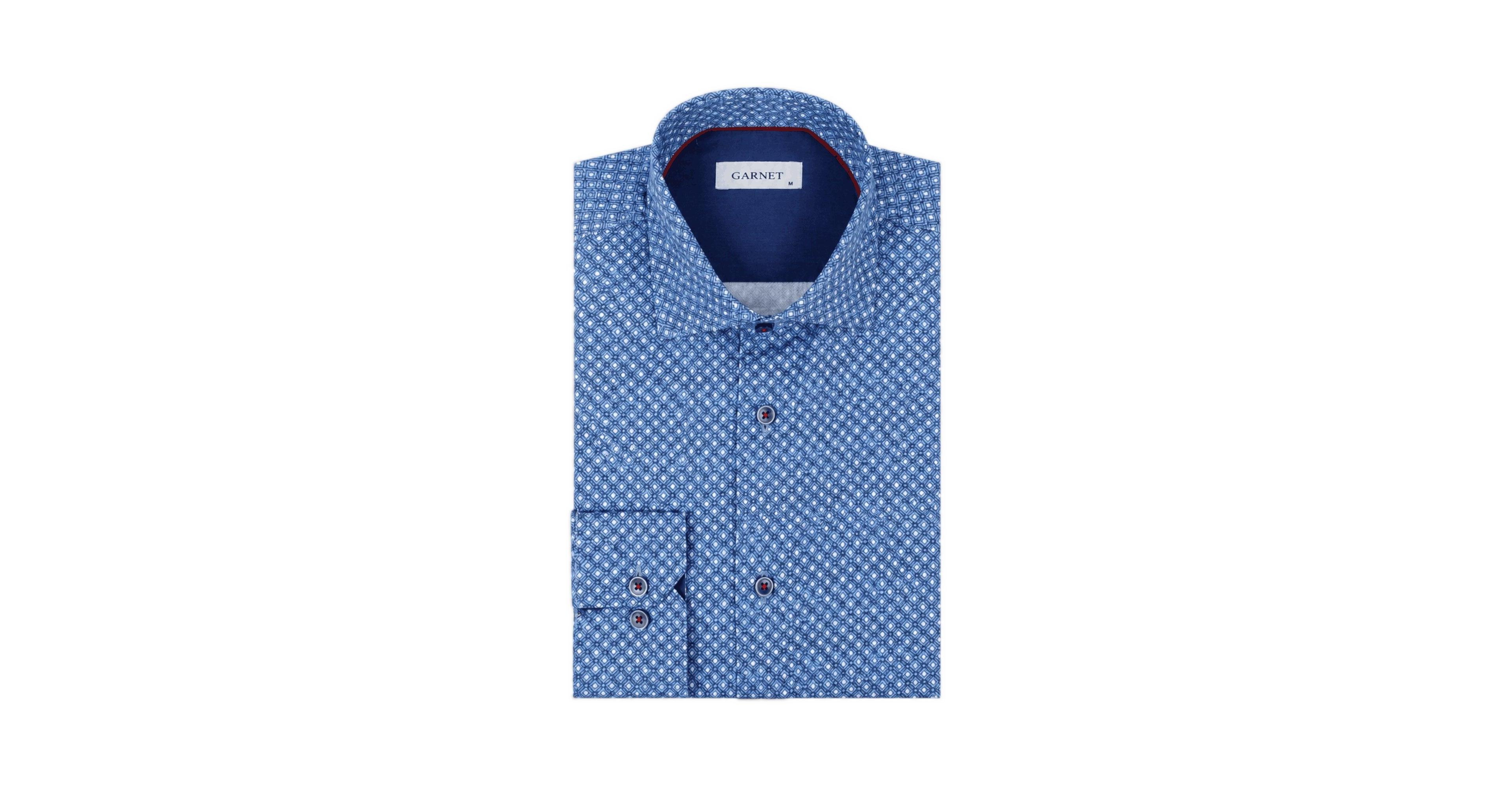 Garnet Men's Mini-Print Spread-Collar Long-Sleeve Button-Down Shirt