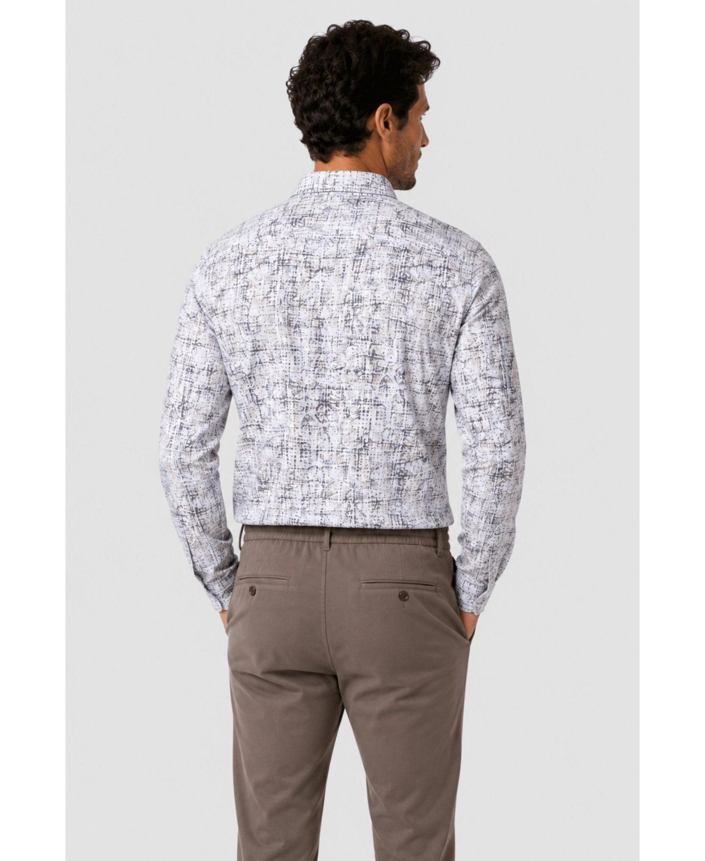 Мужская рубашка Garnet Print Spread-Collar Long-Sleeve, цвет: Овсяный — фото 3
