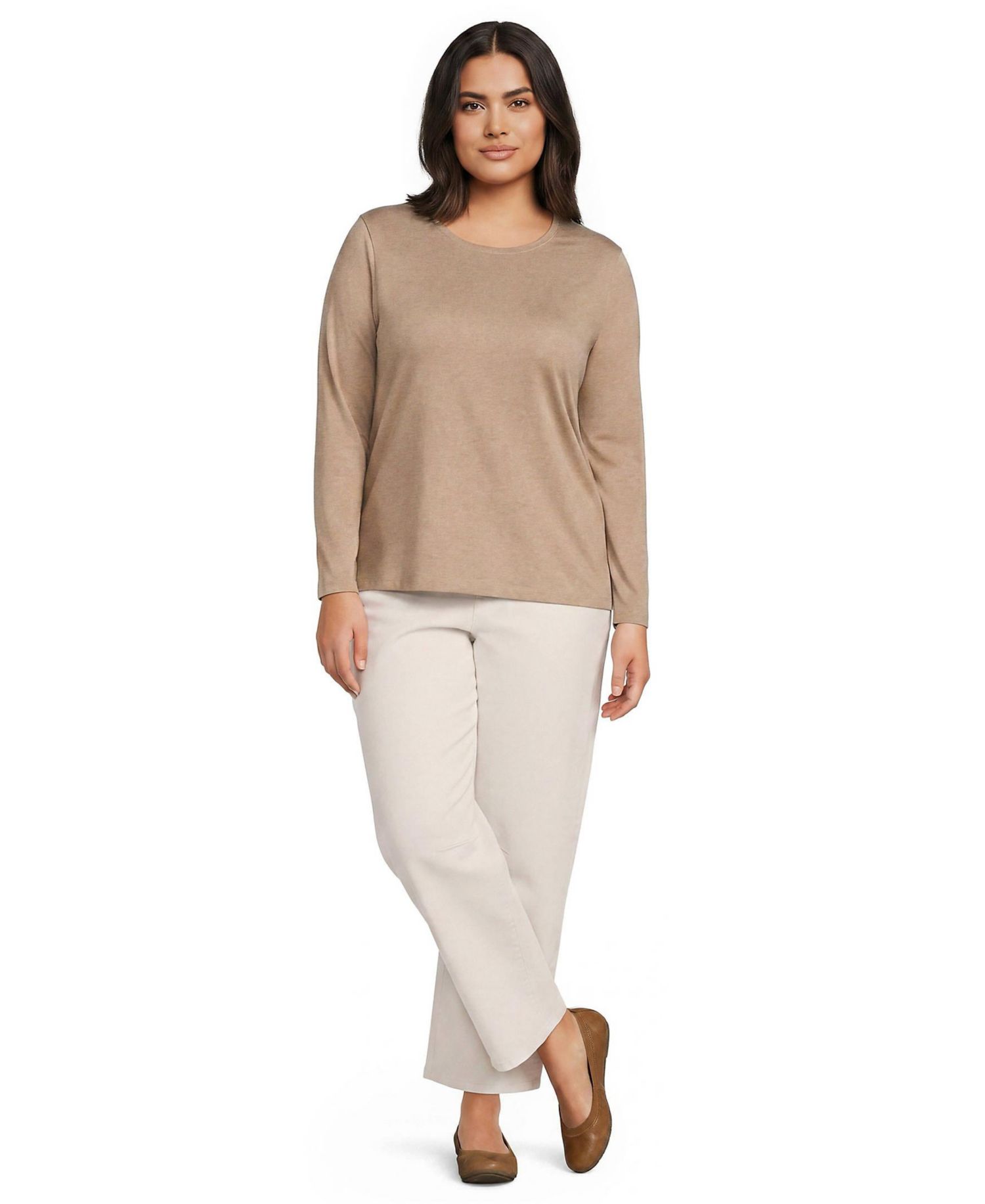 Plus Size Supima Cotton Long Sleeve Crewneck T-Shirt