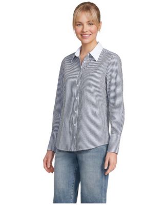 Women's Removable-Collar Poplin Long-Sleeve Shirt