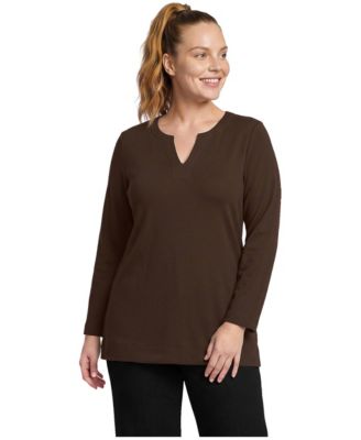 Plus Size Long Sleeve Polished Essentials Notch Neck Tunic Top