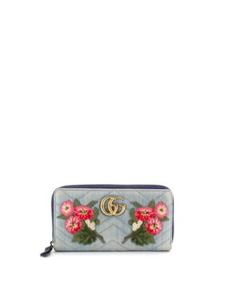 GG Marmont Embroidered Matelasse Zip Around Wallet, 7.5"W x 4"H x 1"D