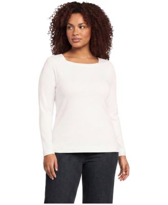 Plus Size Long Sleeve Polished Essentials Straight Neck Tee