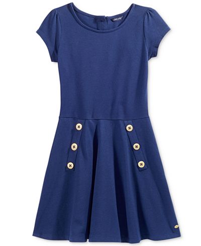 Tommy Hilfiger Short-Sleeved Button Skater Dress, Big Girls (7-16)
