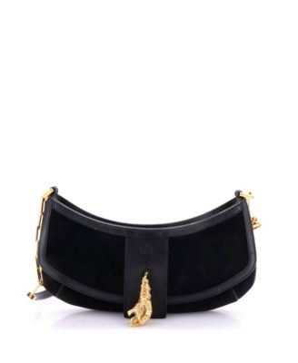 Small Tiger Head Chain Clutch Suede with Leather