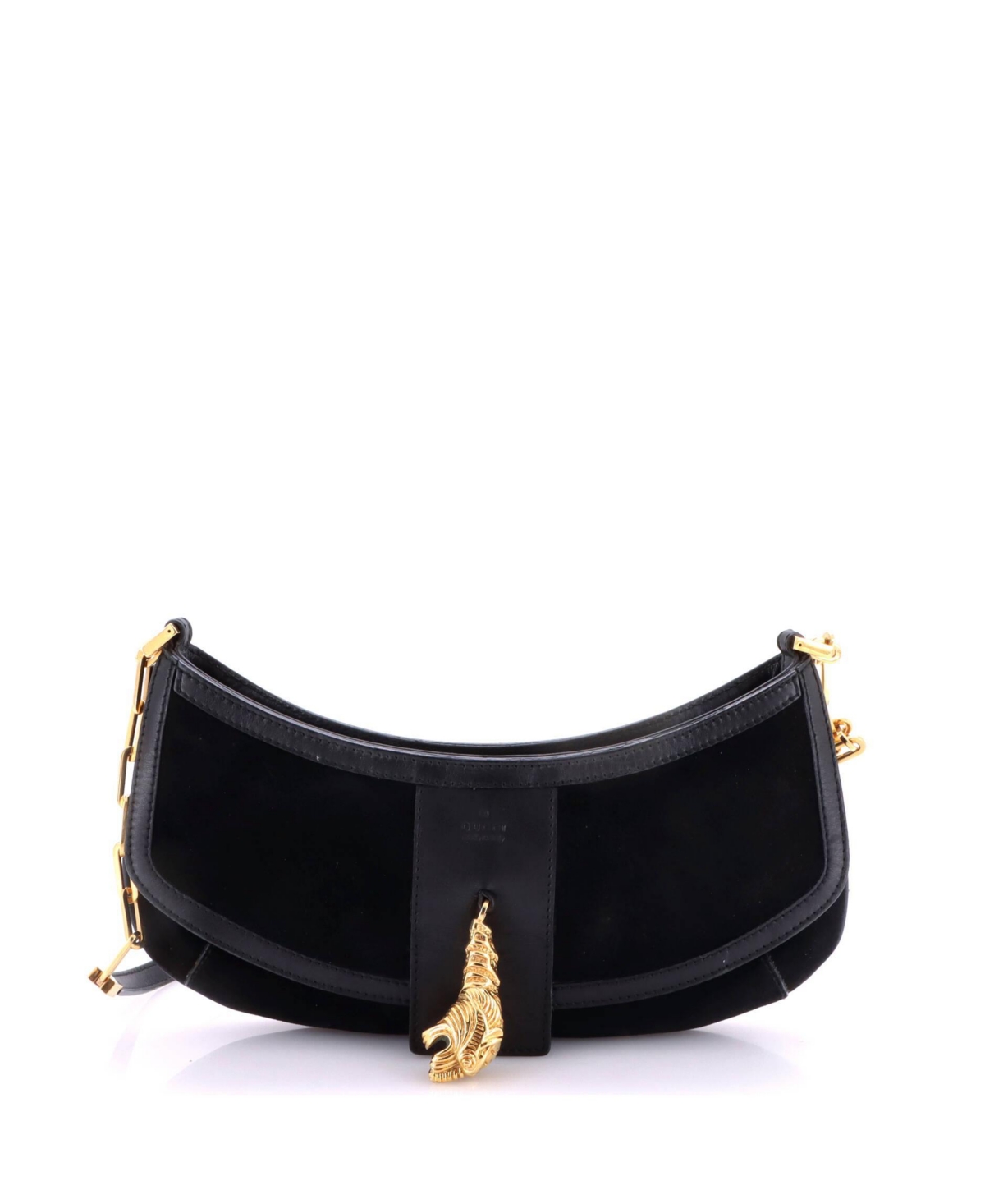 Pre-Owned Gucci Small Tiger Head Chain Clutch Suede with Leather - Black