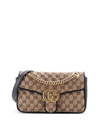 Small GG Marmont Flap Bag Diagonal Quilted GG Canvas with Leather
