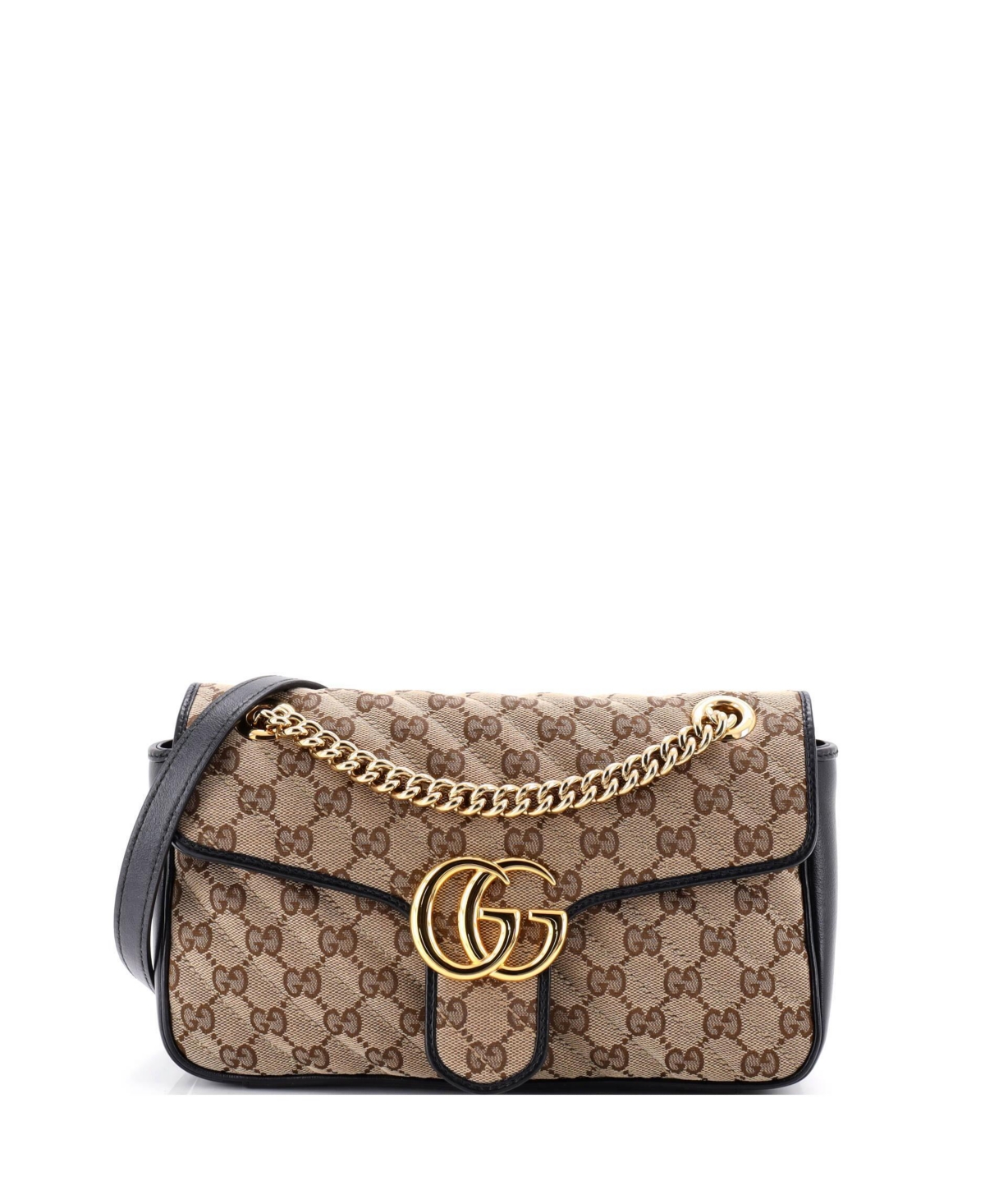 Pre-Owned Gucci Small Gg Marmont Flap Bag Diagonal Quilted Gg Canvas with Leather - Black