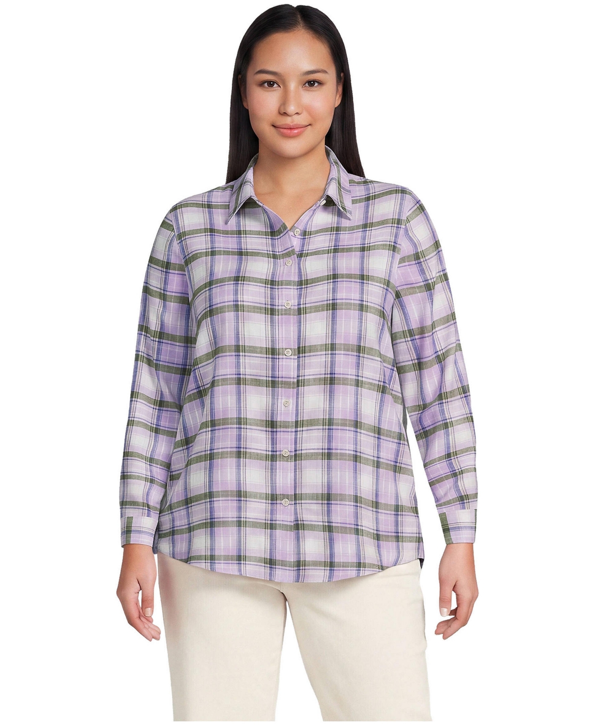 Lands' End Plus Flannel Boyfriend Long Sleeve Shirt