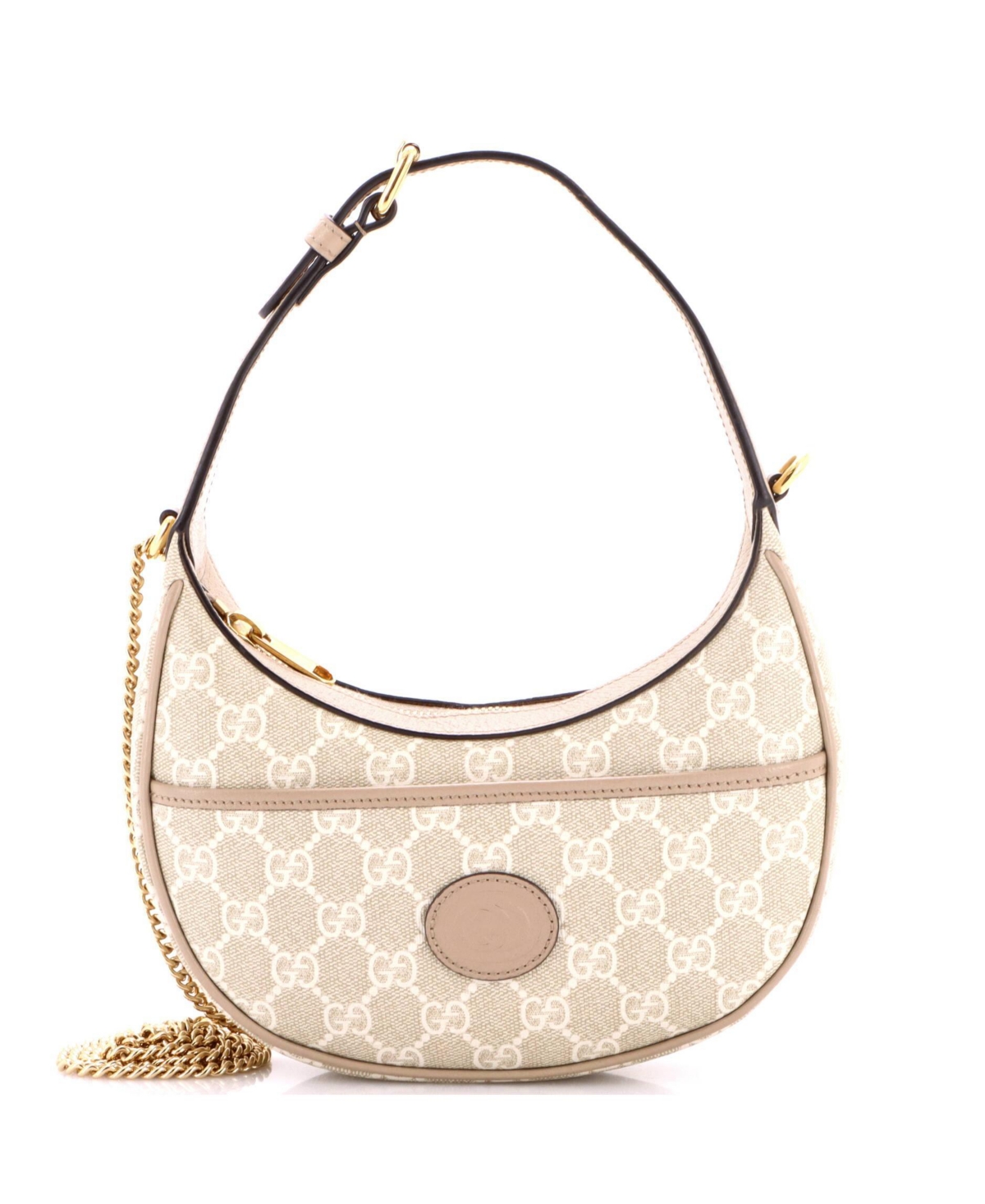 Pre-Owned Gucci Mini Interlocking G Patch Half Moon Hobo Gg Coated Canvas - White