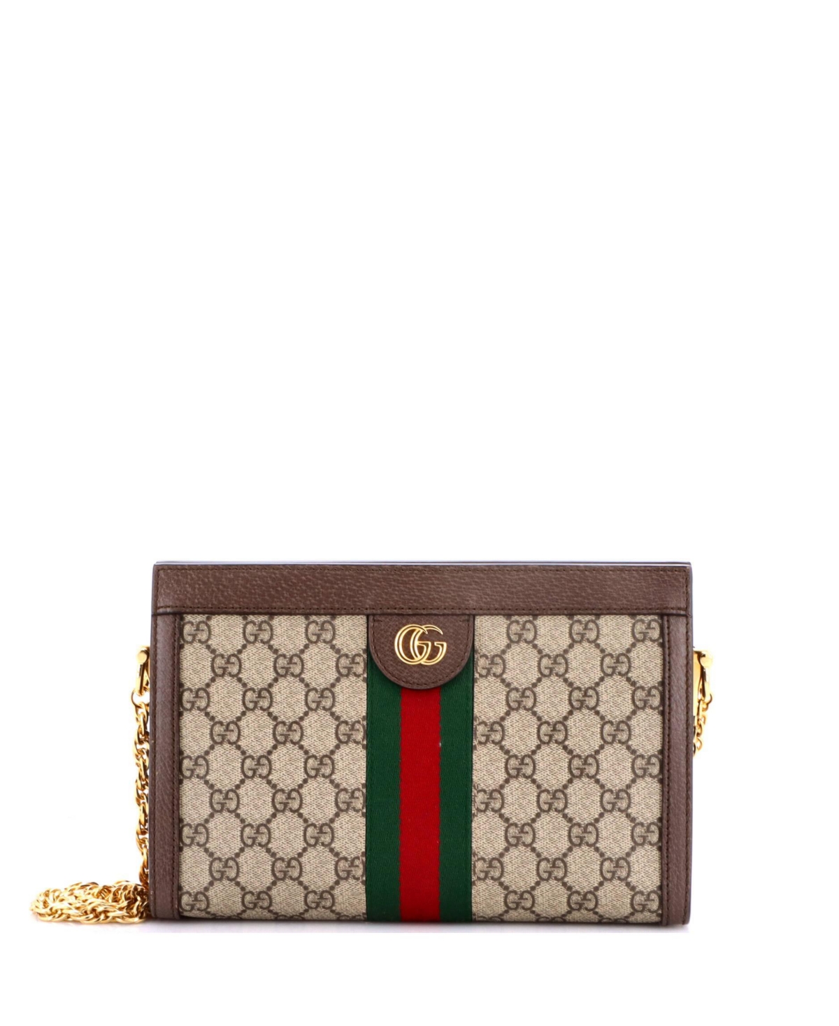 Pre-Owned Gucci Small Ophidia Chain Shoulder Bag Gg Coated Canvas - Brown