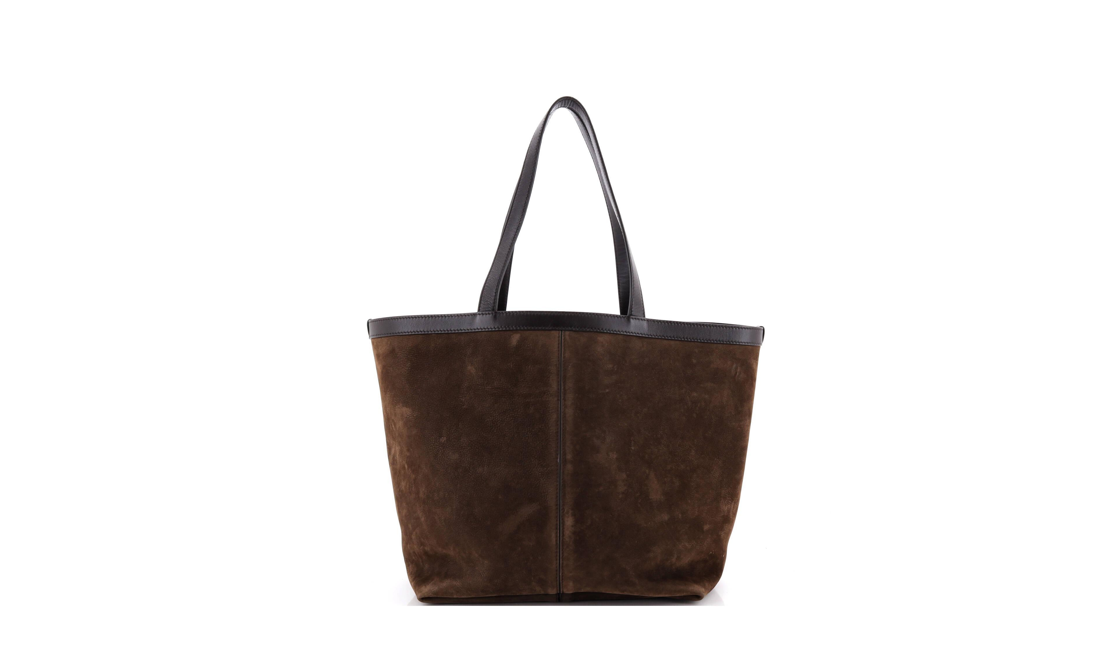 Pre-Owned Bottega Veneta Medium Flip Flap Tote Nubuck with Intrecciato Leather