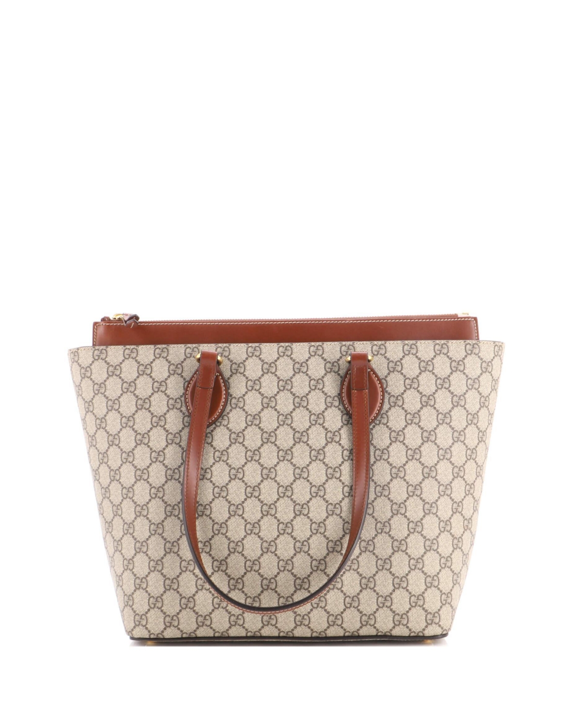 Pre-Owned Gucci Medium Linea A Zip Tote Gg Coated Canvas and Leather - Brown