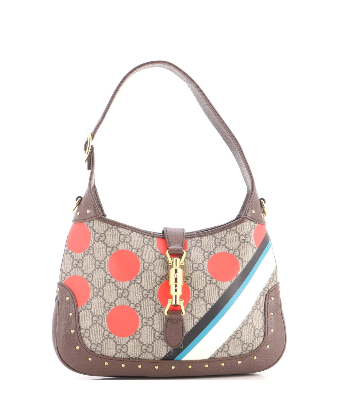 Pre-Owned Gucci Small Jackie 1961 Hobo Studded Printed Gg Coated Canvas - Brown