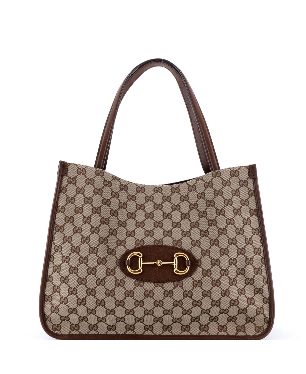 Pre-Owned Gucci Medium Horsebit 1955 Canvas and Leather Monogram Tote - Brown