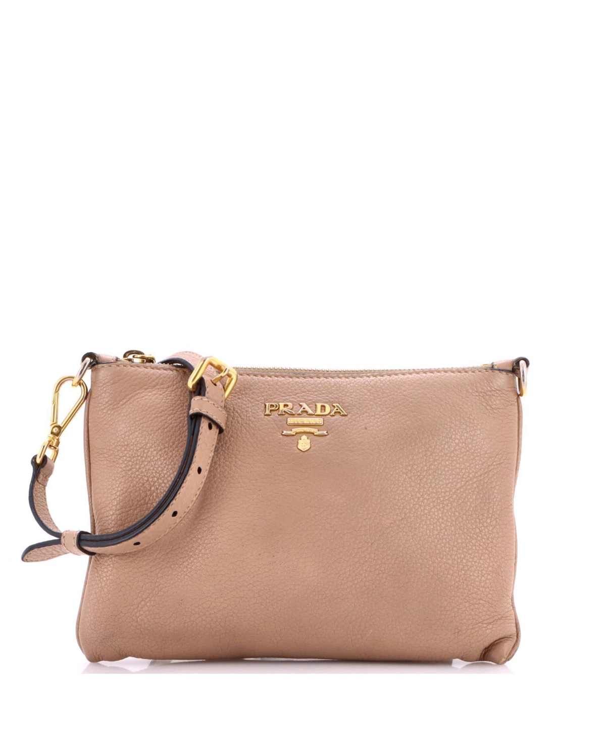 Pre-Owned Prada Medium Dual Strap Flat Crossbody Bag Vitello Daino