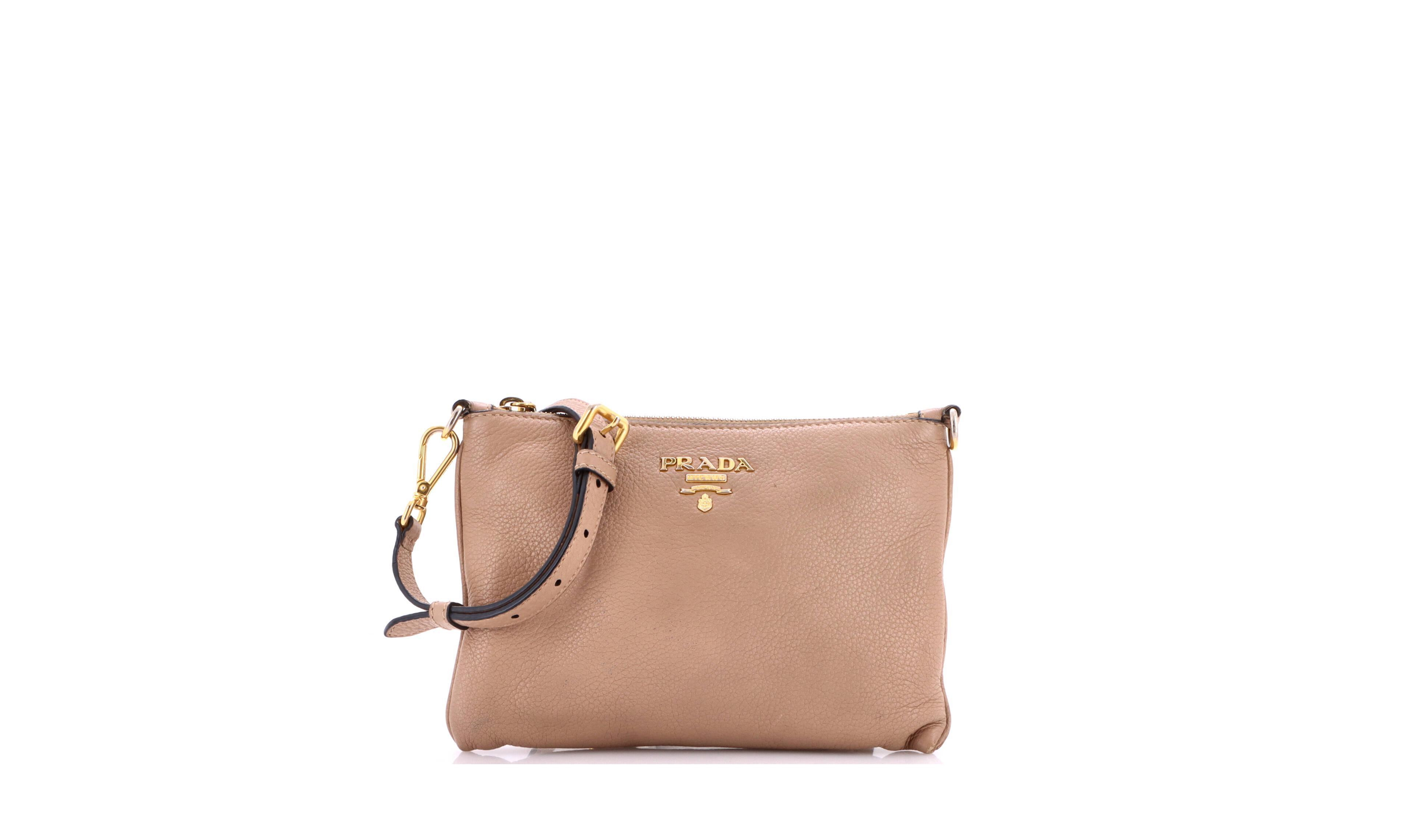 Pre-Owned Prada Medium Dual Strap Flat Crossbody Bag Vitello Daino