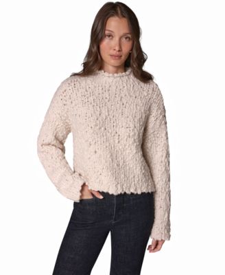 Women's Barrel-Sleeve Mock-Neck Cropped Wool-Blend Sweater