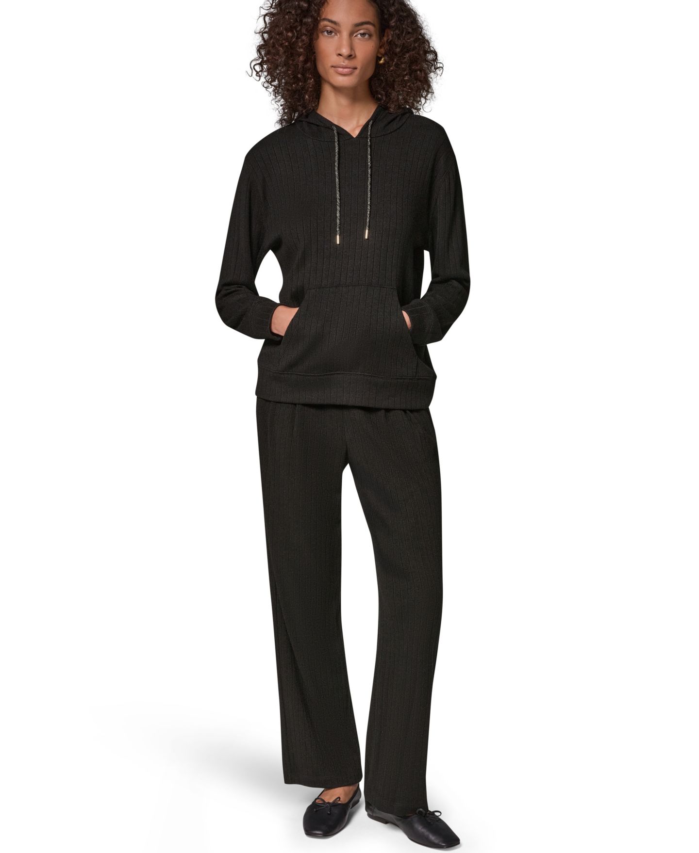 Женское худи Donna Karan Weekend Plush Drop-Needle Ribbed, цвет: Чёрный — фото 3