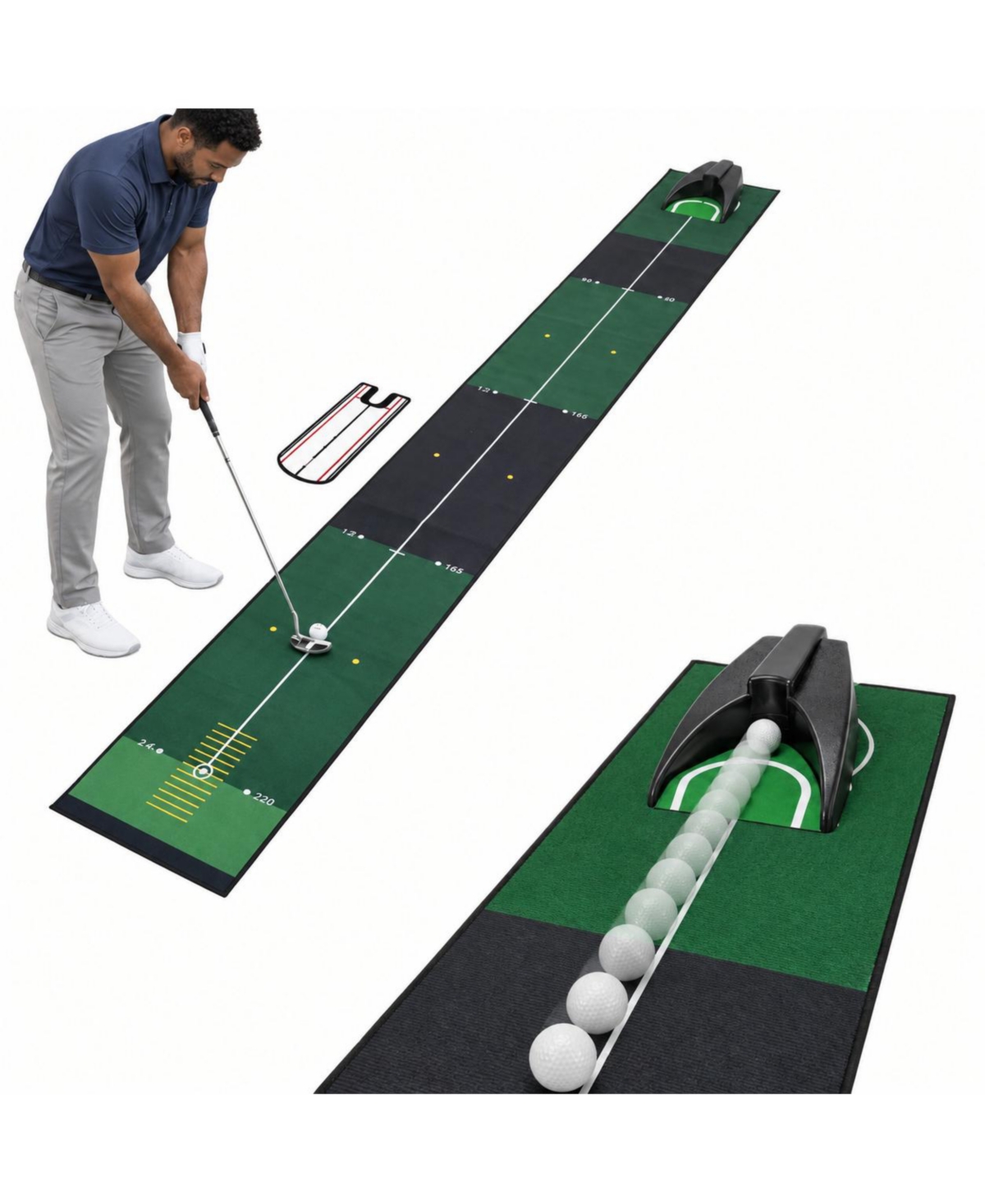 Peneyon Golf Putting Mat Auto Ball Return Alignment Mirror Training Kit