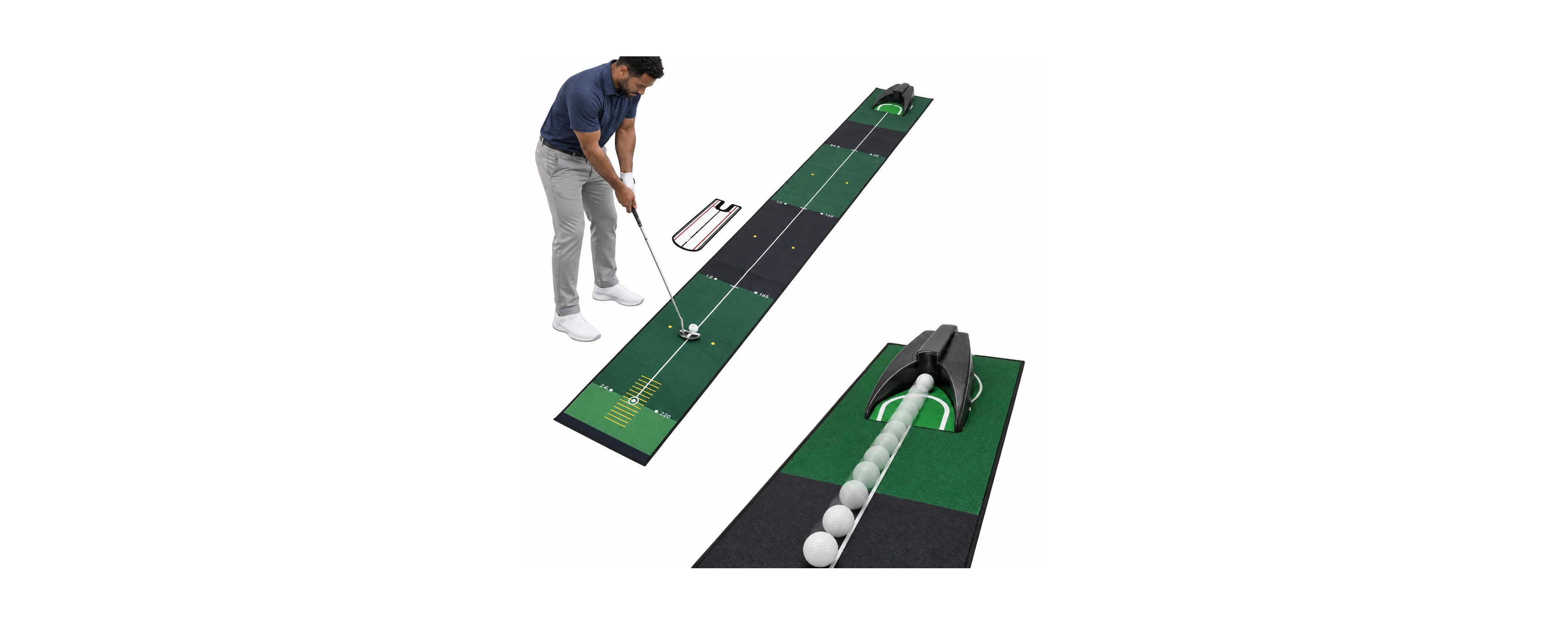 Peneyon Golf Putting Mat Auto Ball Return Alignment Mirror Training Kit