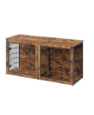 Large Dog Crate Cabinet with Divider for Two Dogs and Indoor Pet Space