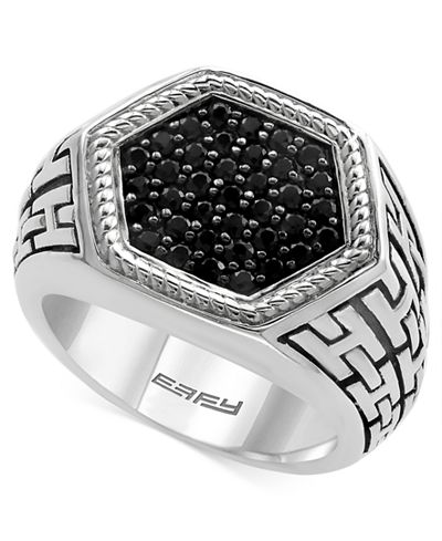 EFFY® Men's Black Sapphire Ring (1-1/4 ct. t.w.) in Sterling Silver and ...