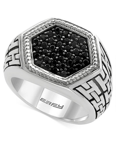 EFFY® Men's Black Sapphire Ring (1-1/4 ct. t.w.) in Sterling Silver and Black Rhodium