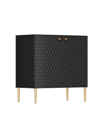 32 Inch MDF 2-Door Honeycomb Embossed Adjustable Shelf Storage Cabinet