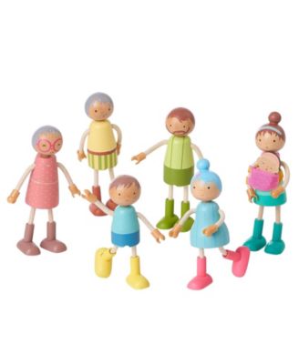 Family 7-Piece Wooden Posable Dolls, Ages 3+