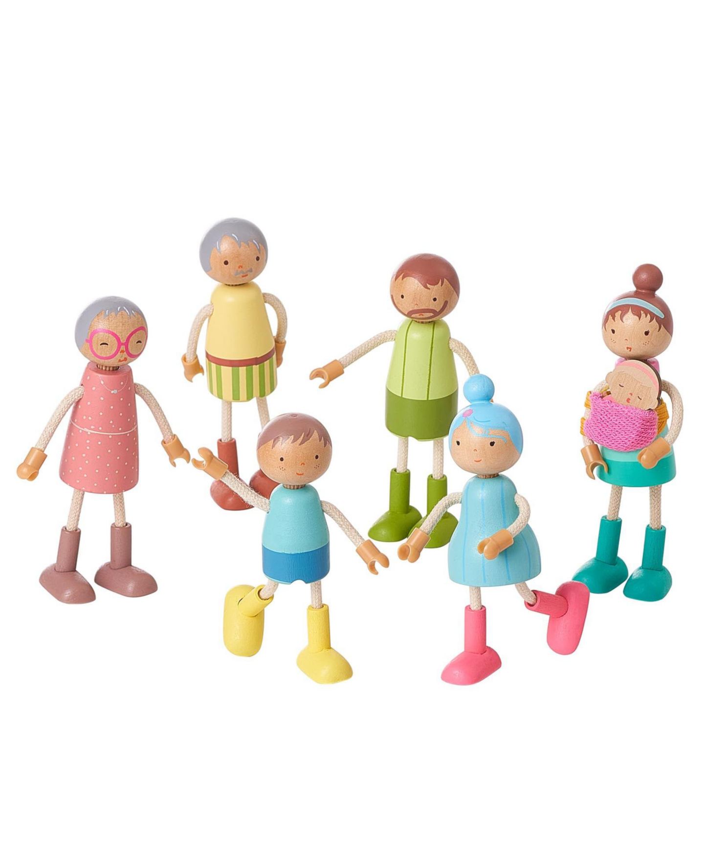 Набор деревянных шарнирных кукол Gnuadz «Семья», 7 шт., от 3 лет, цвет: Dollhouse Family Dolls — фото 1