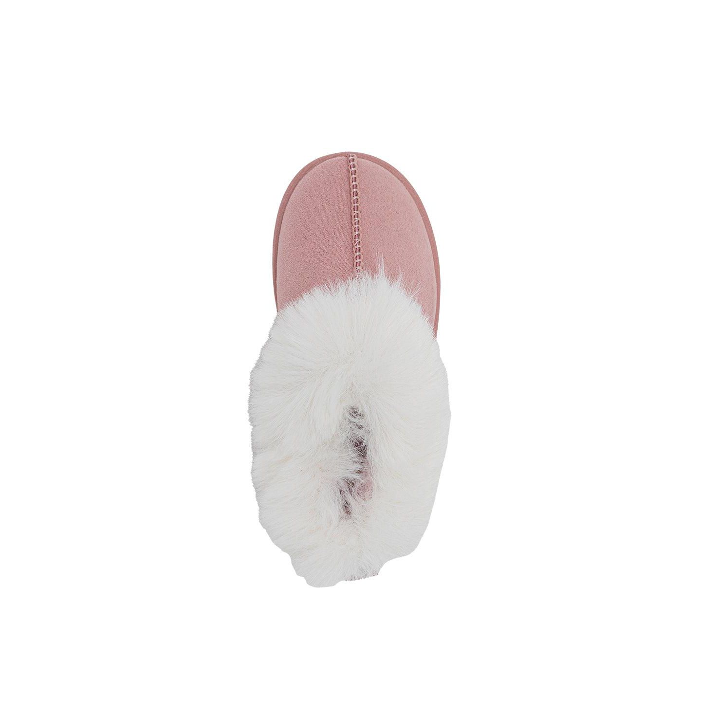 Тапочки Bebe Microsuede Faux Fur Slip-On Slippers with Rhinestone Logo для девочек-малышей, цвет: Пудровый — фото 6