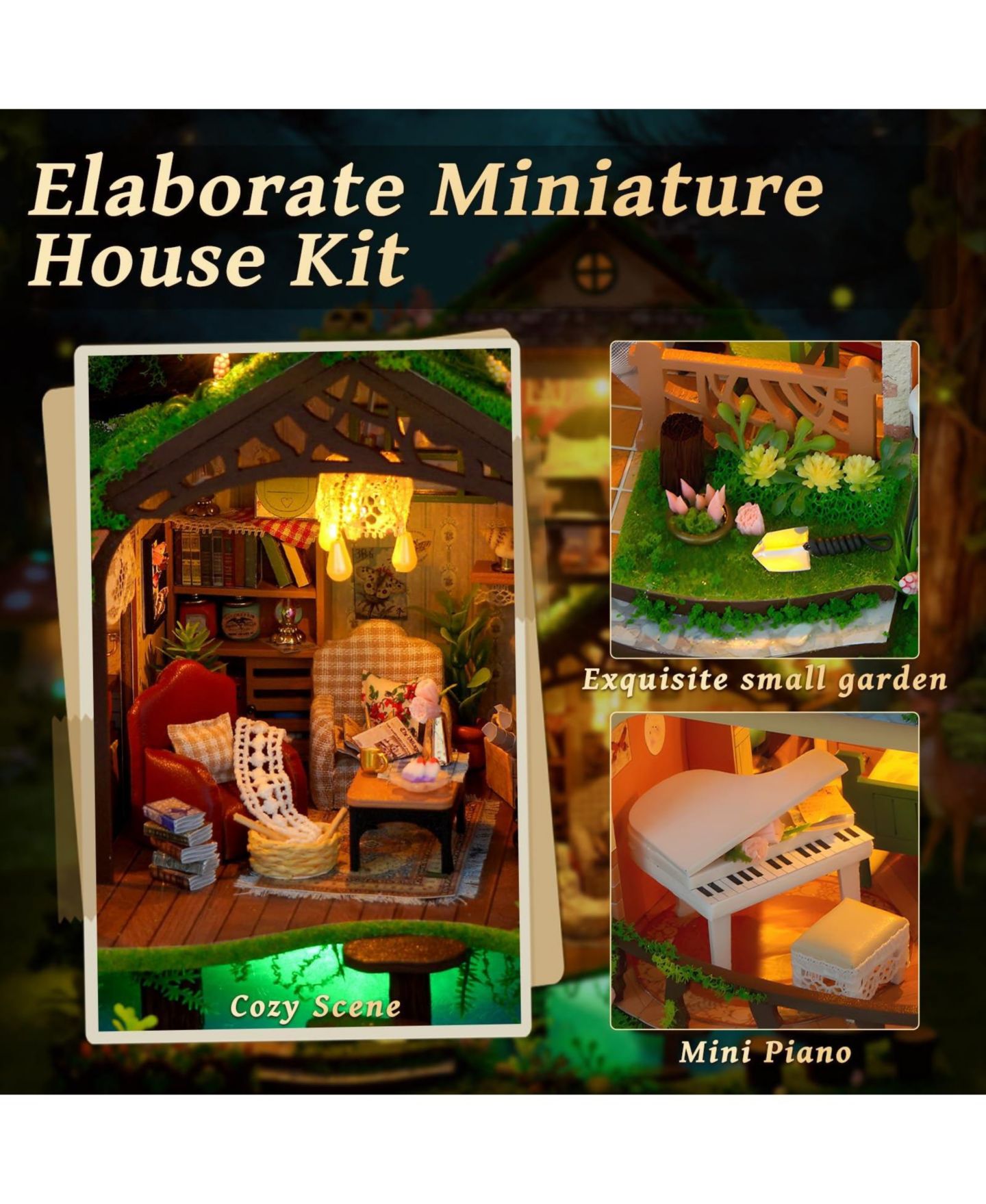 Набор для сборки кукольного домика Gnuadz Forest Treehouse на 3 комнаты с LED, 14+, цвет: Тёмно-зелёный — фото 4