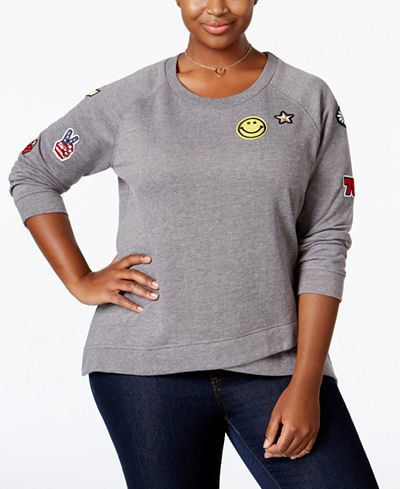 Extra Touch Trendy Plus Size Patch Tulip-Hem Sweater
